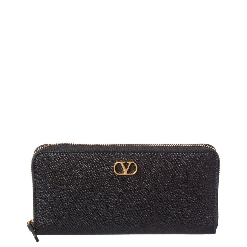 Valentino Vlogo Leather Ziparound Wallet, Black